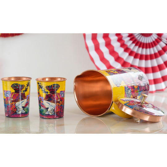 Pure Copper Printed Padharo Mhare Desh Jug & Glass Gift Set