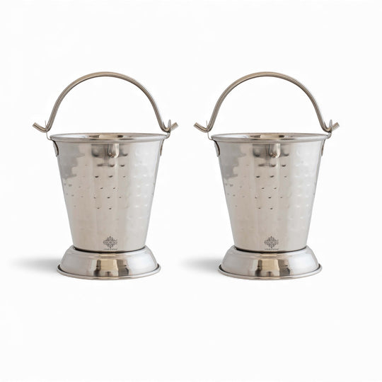 Hammered Steel Serving Bucket, Serving Vegetable Rayta Dishes, Silver