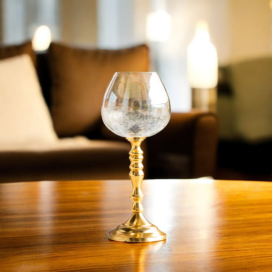 Gold Finish Decorative Candle Holder with Pillar Design – Elegant Accent for Home Decor, Dining Table, Festive Celebrations, and Gifting