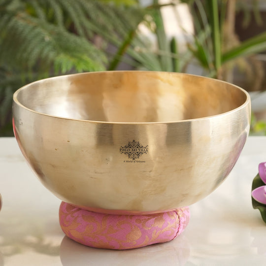 Buy Indian Art Villa bronze meditation singing bowl with cushion, sound healing bowl for therapy, yoga, and spiritual rituals.