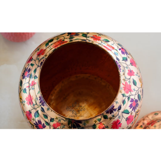 Pure Copper Water Dispenser/Matka In Multi Color Floral Print Design with Brass Tap,13 Ltr.