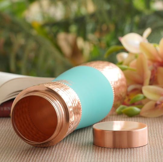 Pure Copper Bottle with Half Hammered & Half Silk Finish Color Design
