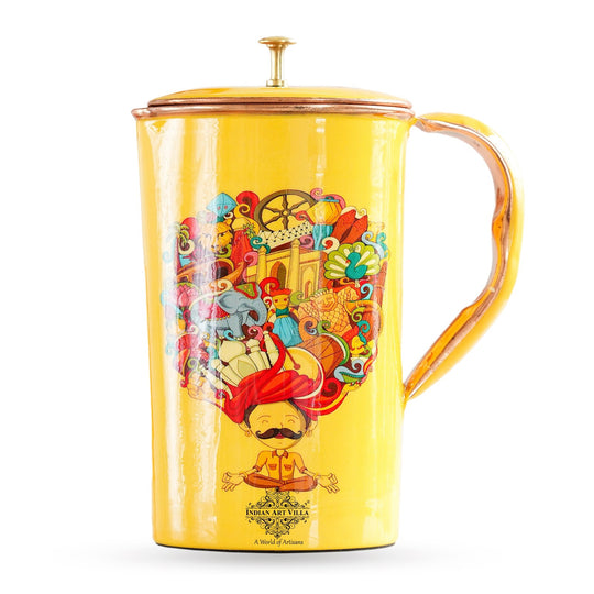 Pure Copper Printed Padharo Mhare Desh Jug & Glass Gift Set