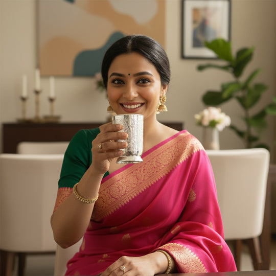 Silver Plated Embossed Designer Glass, 280 ML