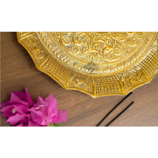 Pure Brass Pooja Thali, Swastik Design, For Spritiual & Pooja, 33.02 cm