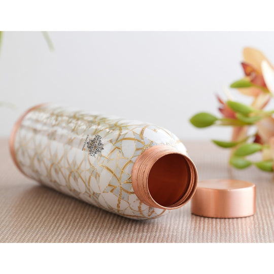 Pure Copper Water Bottle with Different Gold Print Designs, 900 ML