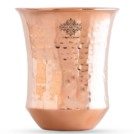 Pure Copper Plain & Hammered Design Glass, Drinkware, Tableware, Heavy Weight with 200 Grams