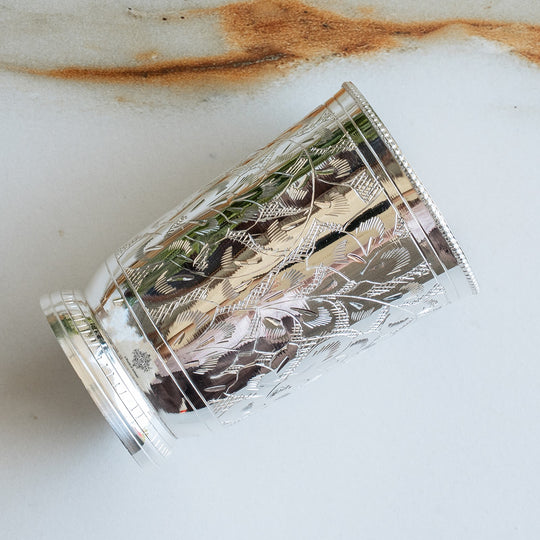 Silver Plated Embossed Designer Glass, 280 ML
