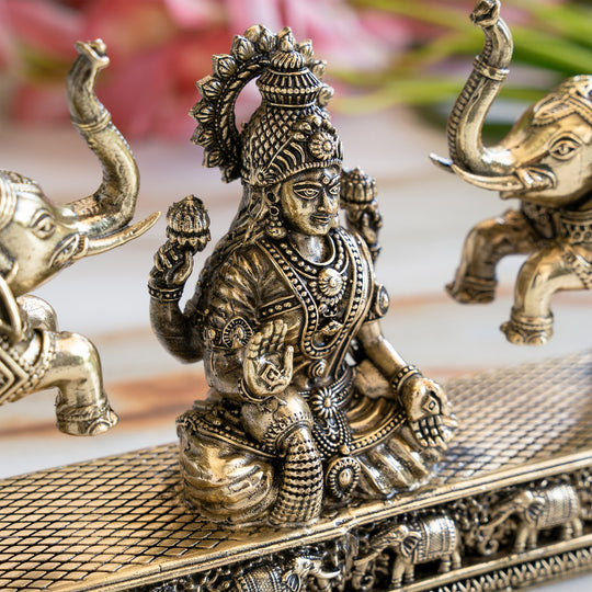 Brass Lakshmi Idol with Elephant Design - Pooja Home Temple Décor and Gifting