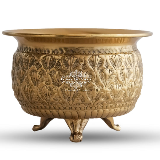 Pure Brass Handcrafted  Dry Fruits Bowl with 3 Legs And Embossed Flower Design