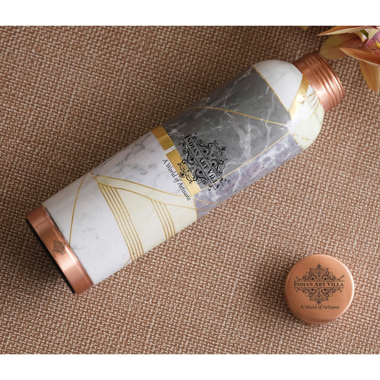 Pure Copper Water Bottle with Different Gold Print Designs, 900 ML