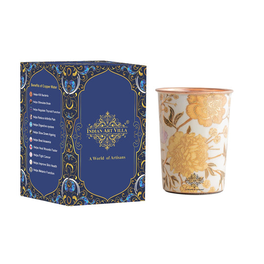 Cultural elegance shines through the copper glass made with golden flower designs by Indian Art Villa
