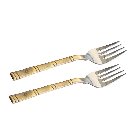 Steel Brass Fork with Bamboo Design Handle