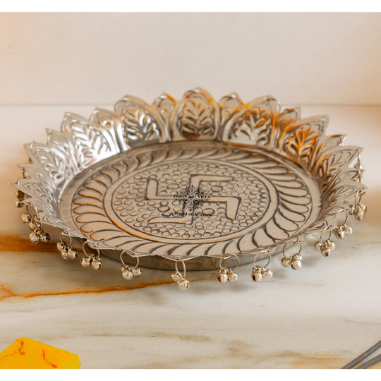 Silver Plated Pooja Thali Intricate Floral Pattern - Lightweight & Durable