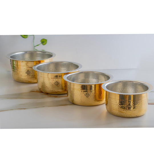 Beautiful hammered brass bhagona with tin lining handmade cookware from Indian Art Villa crafted with durable brass metal