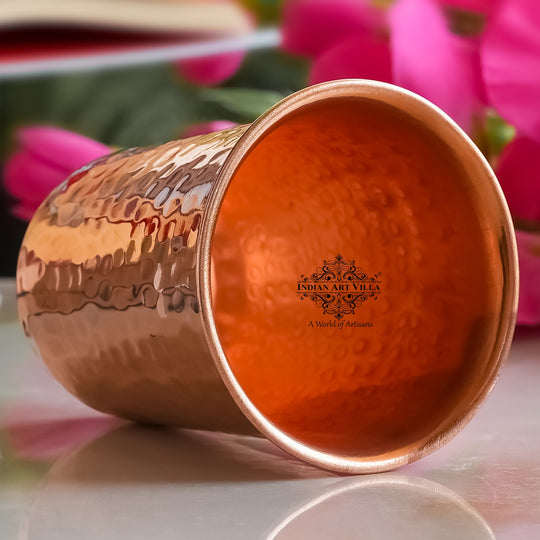 Pure Copper Hammered | Flower Design Glass 300ml