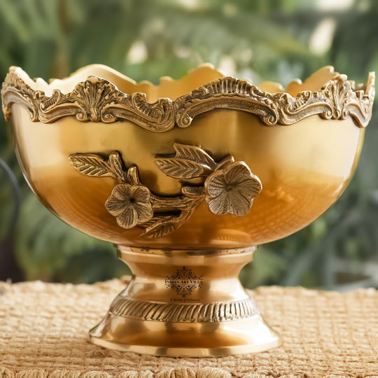 Brass Decorative Bowl With Handcrafted Floral Design