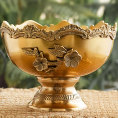 Brass Decorative Bowl With Handcrafted Floral Design
