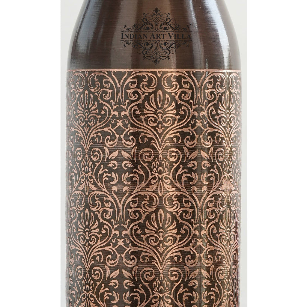Indian Art Villa Copper Antique Dark Embossed Bottle,900 ML