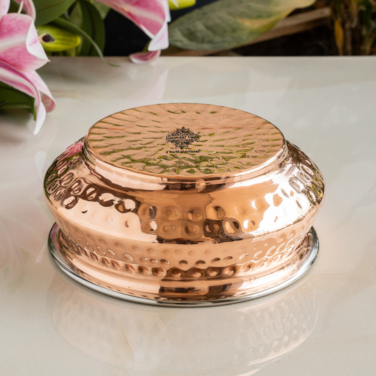 Steel Copper Mughlayi Handi with Hammered Design, Serveware, Tableware