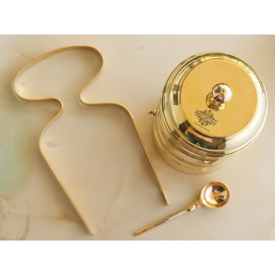 Brass Vintage Design Plain Tiffin with Tin Lining, Traditional Tiffin Box with Spoon, 3 Piece