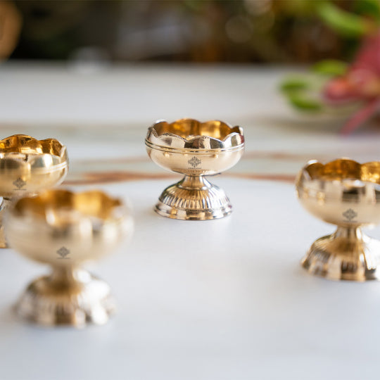 Brass Kamal Jyoti Diya Set of 4 - Lotus Design Oil Lamps