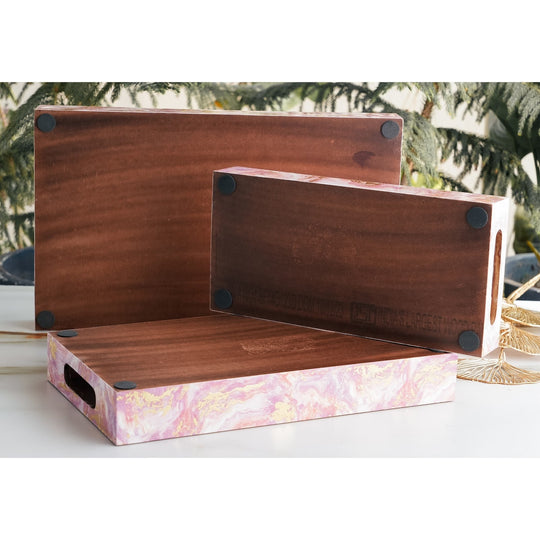 Wooden Tray Set of 3  Handcrafted Multipurpose Decorative Serving Platters
