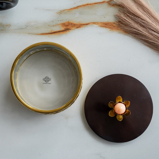 Brass Decorative Multipurpose Bowl with Lid & Lotus Design Knob