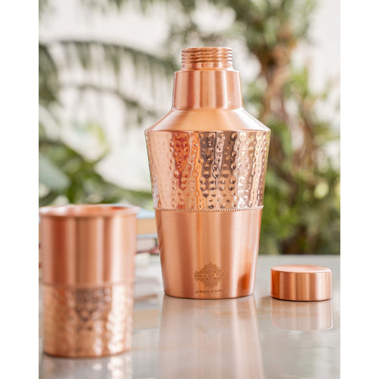 Pure Copper Bedroom Bottle with Glass & Leak-Proof Cap, 1250 ML