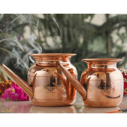 Handmade Pure Copper Karva|Netipot| with Spout, Om Design, Spiritual Items