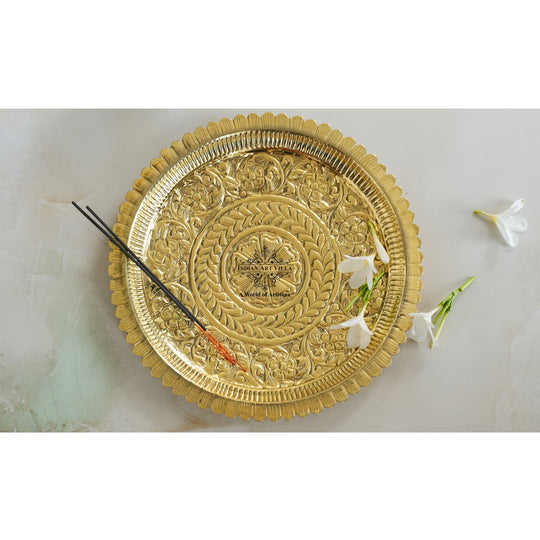 Pure Brass Flower Design Pooja Thali Plate,Poojan Temple Home