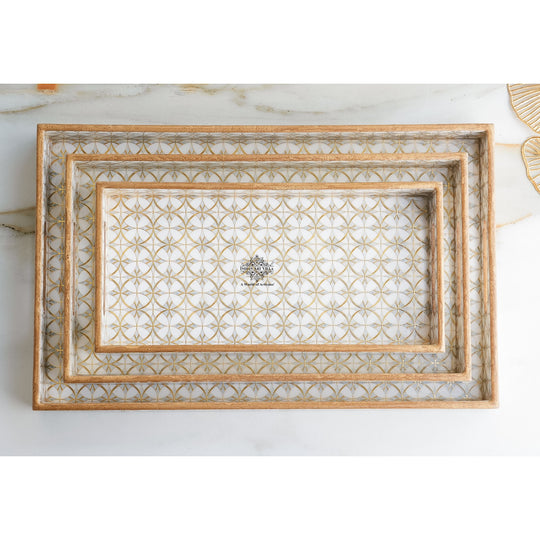 Wooden Tray Set of 3  Handcrafted Multipurpose Decorative Serving Platters