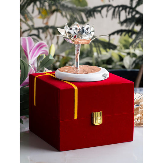 Silver-Plated Lotus Design Decorative Oil Lamp – Elegant Diya/Oil Lamp for Home, festival, Wedding Decoration