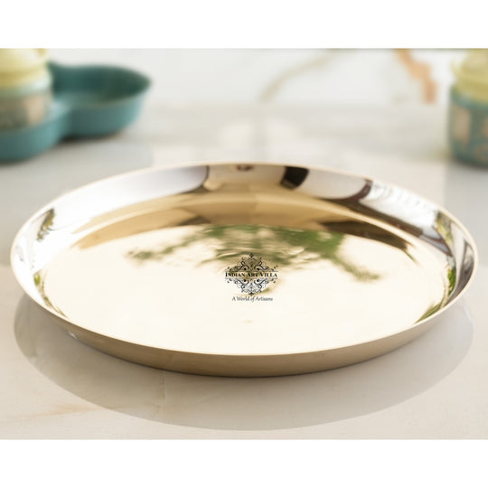Premium Handcrafted Bronze Thali – Elegant China Border Design Plate for Temple, Festivals, and Indian Meals