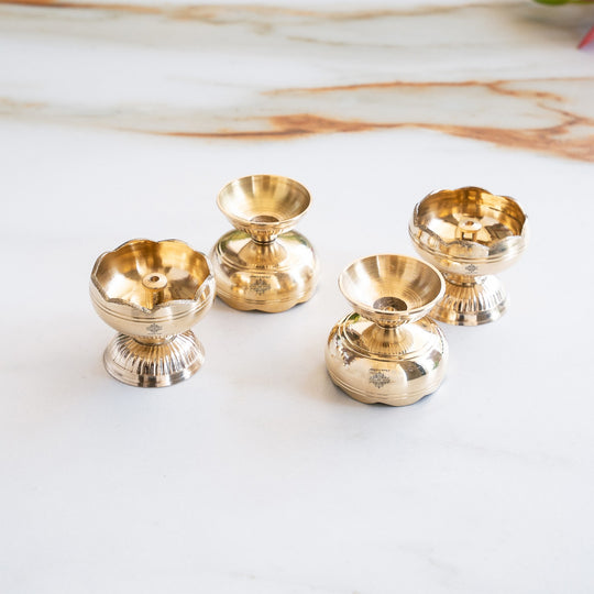 Brass Kamal Jyoti Diya Set of 4 - Lotus Design Oil Lamps