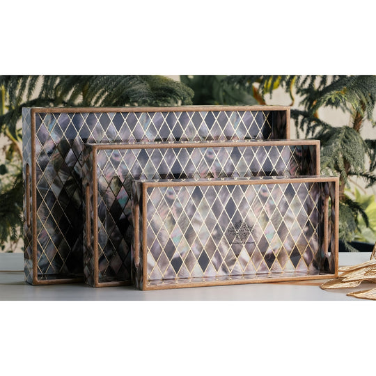 Wooden Tray Set of 3  Handcrafted Multipurpose Decorative Serving Platters