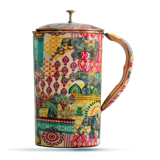 Pure Copper Printed Jug - Padharo Mhare Desh Design