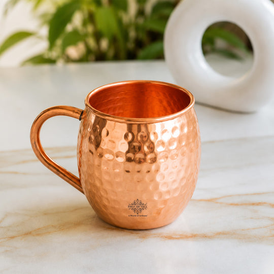 Round shaped copper Moscow Mule mug with hammered finish
