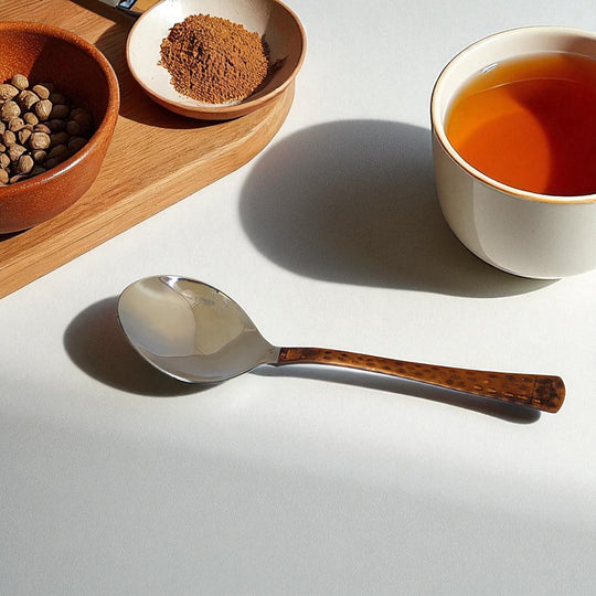 Steel Brass Spoon with Hammered Design, Set Of -4