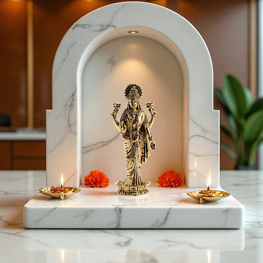 Pure Brass Laxmi JI Standing Murti With Lotus Flower