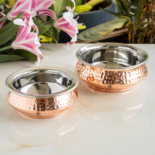 Steel Copper Mughlayi Handi with Hammered Design, Serveware, Tableware