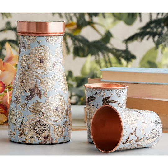 Copper Gold Printed Bedroom Bottle with 2 Glasses