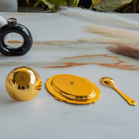 Pure Gold Polish Ceramic Finish Duck Design Bowl with 1 Tray & 1 Spoon