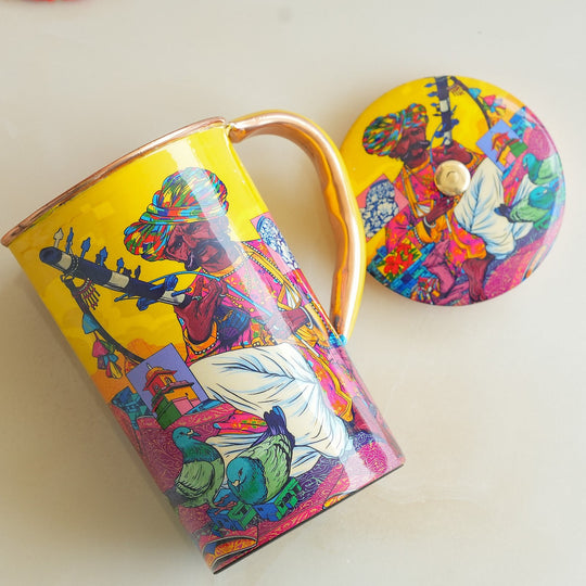 Pure Copper Printed Jug - Padharo Mhare Desh Design