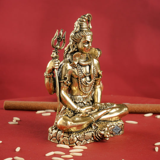 Handcrafted brass Shiva statue sitting in lotus posture for home décor