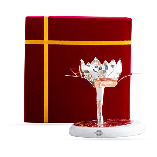 Silver-Plated Lotus Design Decorative Oil Lamp – Elegant Diya/Oil Lamp for Home, festival, Wedding Decoration