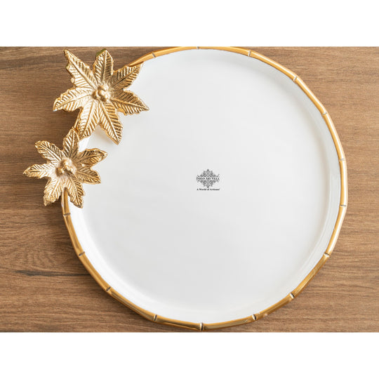 Brass Finish Flower Design Decorative Serving Platter