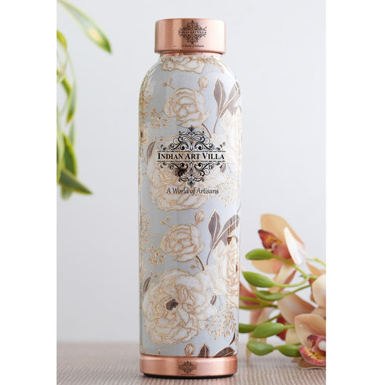 Pure Copper Water Bottle with Different Gold Print Designs 900 ML
