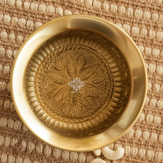 Pure Brass Handcrafted  Dry Fruits Bowl with 3 Legs And Embossed Flower Design