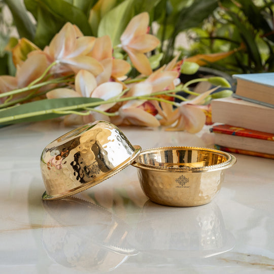 Pure Brass Bowl With Hammered Beading Design